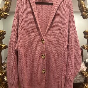 Free People Sz Medium Pink Button-Up Women's Sweater